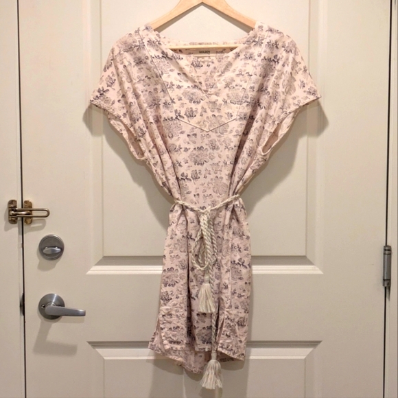 EUC Golden by TNA M Pink Floral Linen Blend Tunic with Macrame Rope Belt - Picture 1 of 6